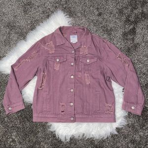 NWOT Iris muave colored distressed jean jacket.